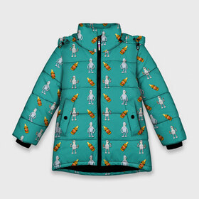 Зимняя куртка для девочек 3D с принтом Futurama bender в Санкт-Петербурге, ткань верха — 100% полиэстер; подклад — 100% полиэстер, утеплитель — 100% полиэстер. | длина ниже бедра, удлиненная спинка, воротник стойка и отстегивающийся капюшон. Есть боковые карманы с листочкой на кнопках, утяжки по низу изделия и внутренний карман на молнии. 

Предусмотрены светоотражающий принт на спинке, радужный светоотражающий элемент на пуллере молнии и на резинке для утяжки. | beer | bender | бендер | футурама