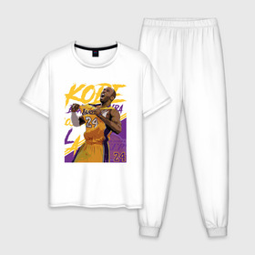 Мужская пижама хлопок с принтом Kobe - Lakers в Санкт-Петербурге, 100% хлопок | брюки и футболка прямого кроя, без карманов, на брюках мягкая резинка на поясе и по низу штанин
 | Тематика изображения на принте: basketball | black | bryant | game | james | kobe | kobebryant | lakers | lebron | los angeles | mamba | nba | rip | slam dunk | баскетбол | баскетболист | брайант | браянт | джеймс | игрок | коби | леброн | лейкерс | лос анджеле
