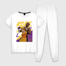 Женская пижама хлопок с принтом Kobe - Lakers в Санкт-Петербурге, 100% хлопок | брюки и футболка прямого кроя, без карманов, на брюках мягкая резинка на поясе и по низу штанин | basketball | black | bryant | game | james | kobe | kobebryant | lakers | lebron | los angeles | mamba | nba | rip | slam dunk | баскетбол | баскетболист | брайант | браянт | джеймс | игрок | коби | леброн | лейкерс | лос анджеле