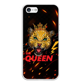 Чехол для iPhone 5/5S матовый с принтом the Queen в Санкт-Петербурге, Силикон | Область печати: задняя сторона чехла, без боковых панелей | queen | большая кошка | королева | корона | кошка | леопард | львица | молния