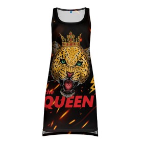 Платье-майка 3D с принтом the Queen в Санкт-Петербурге, 100% полиэстер | полуприлегающий силуэт, широкие бретели, круглый вырез горловины, удлиненный подол сзади. | queen | большая кошка | королева | корона | кошка | леопард | львица | молния