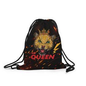 Рюкзак-мешок 3D с принтом the Queen в Санкт-Петербурге, 100% полиэстер | плотность ткани — 200 г/м2, размер — 35 х 45 см; лямки — толстые шнурки, застежка на шнуровке, без карманов и подкладки | queen | большая кошка | королева | корона | кошка | леопард | львица | молния