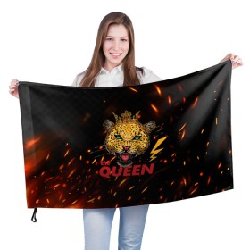 Флаг 3D с принтом the Queen в Санкт-Петербурге, 100% полиэстер | плотность ткани — 95 г/м2, размер — 67 х 109 см. Принт наносится с одной стороны | queen | большая кошка | королева | корона | кошка | леопард | львица | молния