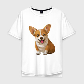 Мужская футболка хлопок Oversize с принтом Корги. в Санкт-Петербурге, 100% хлопок | свободный крой, круглый ворот, “спинка” длиннее передней части | dogs | style | животные | корги | милые собаки | мимимишность | минимализм | модные | подарок | прикольные картинки | пушистая собака | собака | собаки | стиль | щенки