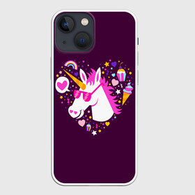 Чехол для iPhone 13 mini с принтом Единорог в Санкт-Петербурге,  |  | animal | girl | stars | волшебство | голова | детская | детям | единорог | животное | животные | лошадка | лошадь | любовь | миф | очки | прикольная | радуга | ребенку | рога | сердечко | сердце | сказочный