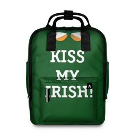 Женский рюкзак 3D с принтом Kiss my Irish в Санкт-Петербурге, 100% полиэстер | лямки с регулируемой длиной, сверху ручки, чтобы рюкзак нести как сумку. Основное отделение закрывается на молнию, как и внешний карман. Внутри два дополнительных кармана, один из которых закрывается на молнию. По бокам два дополнительных кармашка, куда поместится маленькая бутылочка
 | Тематика изображения на принте: британия | день святого патрика | золото | ирландия