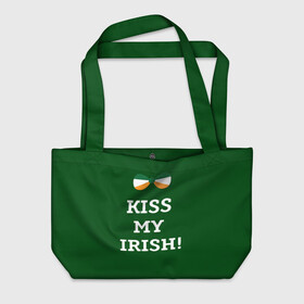 Пляжная сумка 3D с принтом Kiss my Irish в Санкт-Петербурге, 100% полиэстер | застегивается на металлическую кнопку; внутренний карман застегивается на молнию. Стенки укреплены специальным мягким материалом, чтобы защитить содержимое от несильных ударов
 | британия | день святого патрика | золото | ирландия