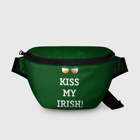 Поясная сумка 3D с принтом Kiss my Irish в Санкт-Петербурге, 100% полиэстер | плотная ткань, ремень с регулируемой длиной, внутри несколько карманов для мелочей, основное отделение и карман с обратной стороны сумки застегиваются на молнию | британия | день святого патрика | золото | ирландия