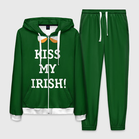 Мужской костюм 3D с принтом Kiss my Irish в Санкт-Петербурге, 100% полиэстер | Манжеты и пояс оформлены тканевой резинкой, двухслойный капюшон со шнурком для регулировки, карманы спереди | британия | день святого патрика | золото | ирландия