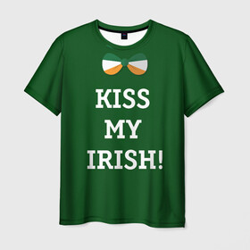 Мужская футболка 3D с принтом Kiss my Irish в Санкт-Петербурге, 100% полиэфир | прямой крой, круглый вырез горловины, длина до линии бедер | британия | день святого патрика | золото | ирландия