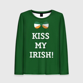 Женский лонгслив 3D с принтом Kiss my Irish в Санкт-Петербурге, 100% полиэстер | длинные рукава, круглый вырез горловины, полуприлегающий силуэт | британия | день святого патрика | золото | ирландия