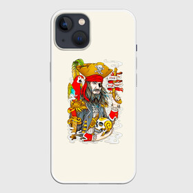 Чехол для iPhone 13 с принтом Пират в Санкт-Петербурге,  |  | Тематика изображения на принте: art | pirate | skull | арт | борода | дым | капитан | кости | костюм | листья | море | моряк | надпись | нож | оружие | пират | пистолет | попугай | прикольная | птица | череп