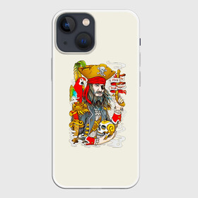 Чехол для iPhone 13 mini с принтом Пират в Санкт-Петербурге,  |  | Тематика изображения на принте: art | pirate | skull | арт | борода | дым | капитан | кости | костюм | листья | море | моряк | надпись | нож | оружие | пират | пистолет | попугай | прикольная | птица | череп