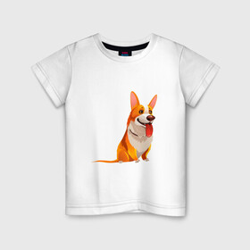 Детская футболка хлопок с принтом Корги  в Санкт-Петербурге, 100% хлопок | круглый вырез горловины, полуприлегающий силуэт, длина до линии бедер | dog. корги | dogs | весёлые собачки | милые собачки | прикольные собачки | собаки | собачки