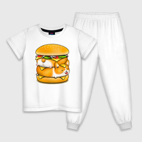 Детская пижама хлопок с принтом Корги в Санкт-Петербурге, 100% хлопок |  брюки и футболка прямого кроя, без карманов, на брюках мягкая резинка на поясе и по низу штанин
 | Тематика изображения на принте: art | burger | chees | corgi | dog | арт | бургер | еда | корги | миска | собака | сыр | чизбургер