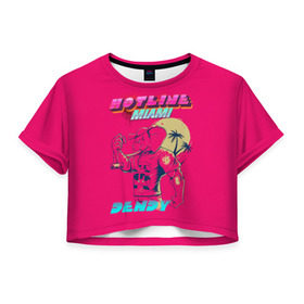 Женская футболка Crop-top 3D с принтом Hotline Miami в Санкт-Петербурге, 100% полиэстер | круглая горловина, длина футболки до линии талии, рукава с отворотами | hotline miami | горячая линия майами | денди | игра | майами | пальмы | слоник