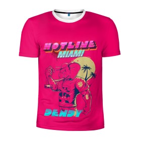 Мужская футболка 3D спортивная с принтом Hotline Miami в Санкт-Петербурге, 100% полиэстер с улучшенными характеристиками | приталенный силуэт, круглая горловина, широкие плечи, сужается к линии бедра | hotline miami | горячая линия майами | денди | игра | майами | пальмы | слоник