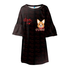 Детское платье 3D с принтом Корги в Санкт-Петербурге, 100% полиэстер | прямой силуэт, чуть расширенный к низу. Круглая горловина, на рукавах — воланы | 3d | corg | dog | день святого валеина | корги | кость | лапа | лого | логотип | надпись | собака | эмблема