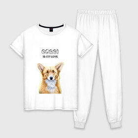 Женская пижама хлопок с принтом Corgi is my Love в Санкт-Петербурге, 100% хлопок | брюки и футболка прямого кроя, без карманов, на брюках мягкая резинка на поясе и по низу штанин | corgi | corgi is my love | корги | собака