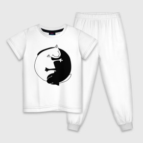 Детская пижама хлопок с принтом Инь-Янь Коты в Санкт-Петербурге, 100% хлопок |  брюки и футболка прямого кроя, без карманов, на брюках мягкая резинка на поясе и по низу штанин
 | инь янь | кот | котэ | котята | купить | футболка