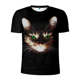 Мужская футболка 3D спортивная с принтом Зеленоглазый кот в Санкт-Петербурге, 100% полиэстер с улучшенными характеристиками | приталенный силуэт, круглая горловина, широкие плечи, сужается к линии бедра | зеленые глаза | кот | котик | кошак | кошатнику | кошатнице | кошачий портрет | кошка | кошка с зелеными глазами | кружка | любительнице ко | любителю кошек | подушка | полосатый кот | портрет кота
