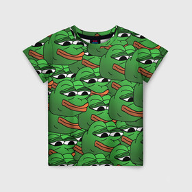 Детская футболка 3D с принтом Pepe The Frog в Санкт-Петербурге, 100% гипоаллергенный полиэфир | прямой крой, круглый вырез горловины, длина до линии бедер, чуть спущенное плечо, ткань немного тянется | frog | meme | memes | pepe | pepe the frog | грустная жабка | лягушка | лягушонок пепе | мем | мемы