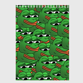 Скетчбук с принтом Pepe The Frog в Санкт-Петербурге, 100% бумага
 | 48 листов, плотность листов — 100 г/м2, плотность картонной обложки — 250 г/м2. Листы скреплены сверху удобной пружинной спиралью | frog | meme | memes | pepe | pepe the frog | грустная жабка | лягушка | лягушонок пепе | мем | мемы