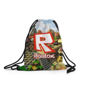 Рюкзак-мешок 3D с принтом ROBLOX в Санкт-Петербурге, 100% полиэстер | плотность ткани — 200 г/м2, размер — 35 х 45 см; лямки — толстые шнурки, застежка на шнуровке, без карманов и подкладки | game | gamer | logo | roblox | игры | логотип | роблокс