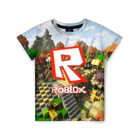 Детская футболка 3D с принтом ROBLOX в Санкт-Петербурге, 100% гипоаллергенный полиэфир | прямой крой, круглый вырез горловины, длина до линии бедер, чуть спущенное плечо, ткань немного тянется | game | gamer | logo | roblox | игры | логотип | роблокс