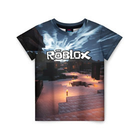 Детская футболка 3D с принтом ROBLOX в Санкт-Петербурге, 100% гипоаллергенный полиэфир | прямой крой, круглый вырез горловины, длина до линии бедер, чуть спущенное плечо, ткань немного тянется | game | gamer | logo | roblox | игры | логотип | роблокс