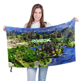 Флаг 3D с принтом ROBLOX в Санкт-Петербурге, 100% полиэстер | плотность ткани — 95 г/м2, размер — 67 х 109 см. Принт наносится с одной стороны | game | gamer | logo | roblox | игры | логотип | роблокс