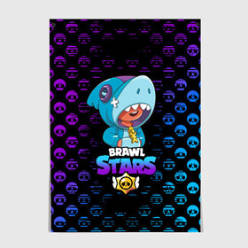 Постер с принтом Brawl stars leon shark. в Санкт-Петербурге, 100% бумага
 | бумага, плотность 150 мг. Матовая, но за счет высокого коэффициента гладкости имеет небольшой блеск и дает на свету блики, но в отличии от глянцевой бумаги не покрыта лаком | bea | bib | brawl stars | crow | el brown | leon | max | nita | sally leon | shark | акула | биа | биби | бравл старс | ворон | игра | леон | макс | нита | оборотень | салли леон | сэлли леон | шарк | эл браун