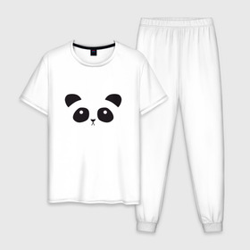 Мужская пижама хлопок с принтом Грустная пандочка в Санкт-Петербурге, 100% хлопок | брюки и футболка прямого кроя, без карманов, на брюках мягкая резинка на поясе и по низу штанин
 | грустный | милый | мишка | мордочка | панда
