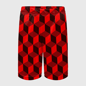 Детские спортивные шорты 3D с принтом Кубики в Санкт-Петербурге,  100% полиэстер
 | пояс оформлен широкой мягкой резинкой, ткань тянется
 | геометрия | квадратики | квадраты | красная майка | красная футболка | красные квадраты | красные кубики | красные трусы | красные шорты | красный р | красный топ | красный чехол