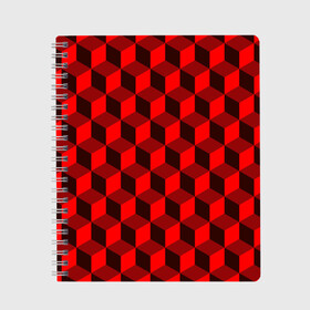 Тетрадь с принтом Кубики в Санкт-Петербурге, 100% бумага | 48 листов, плотность листов — 60 г/м2, плотность картонной обложки — 250 г/м2. Листы скреплены сбоку удобной пружинной спиралью. Уголки страниц и обложки скругленные. Цвет линий — светло-серый
 | геометрия | квадратики | квадраты | красная майка | красная футболка | красные квадраты | красные кубики | красные трусы | красные шорты | красный р | красный топ | красный чехол
