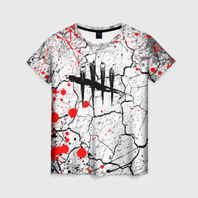 Женская футболка 3D с принтом DEAD BY DAYLIGHT в Санкт-Петербурге, 100% полиэфир ( синтетическое хлопкоподобное полотно) | прямой крой, круглый вырез горловины, длина до линии бедер | dbd | dead by daylight | survival horror | дбд | мертвы к рассвету