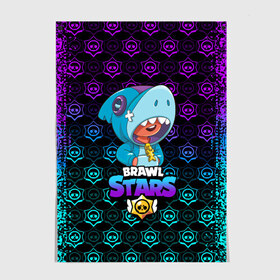 Постер с принтом Brawl stars leon shark. в Санкт-Петербурге, 100% бумага
 | бумага, плотность 150 мг. Матовая, но за счет высокого коэффициента гладкости имеет небольшой блеск и дает на свету блики, но в отличии от глянцевой бумаги не покрыта лаком | bea | bib | brawl stars | crow | el brown | leon | max | nita | sally leon | shark | акула | биа | биби | бравл старс | ворон | игра | леон | макс | нита | оборотень | салли леон | сэлли леон | шарк | эл браун