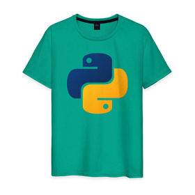 Мужская футболка хлопок с принтом Python в Санкт-Петербурге, 100% хлопок | прямой крой, круглый вырез горловины, длина до линии бедер, слегка спущенное плечо. | Тематика изображения на принте: code | codes | pyhton | код | коды | питон | программирование | язык программирования
