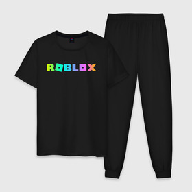 Мужская пижама хлопок с принтом ROBLOX в Санкт-Петербурге, 100% хлопок | брюки и футболка прямого кроя, без карманов, на брюках мягкая резинка на поясе и по низу штанин
 | roblox | игра | компьютерная игра | логотип | онлайн | онлайн игра | роблакс | роблокс