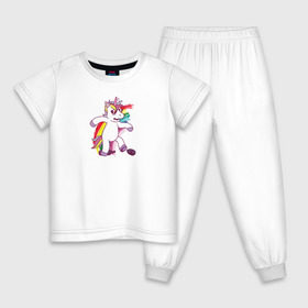 Детская пижама хлопок с принтом Единорог алкоголик в Санкт-Петербурге, 100% хлопок |  брюки и футболка прямого кроя, без карманов, на брюках мягкая резинка на поясе и по низу штанин
 | drunk | unicorn | единорог | нарисованный | прикольный | смешной | тотемное животное