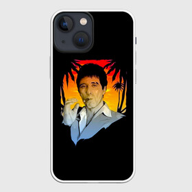 Чехол для iPhone 13 mini с принтом Тони Монтана в Санкт-Петербурге,  |  | criminal | gangster | mafia | tony montana | актер | аль пачино | банда | бандит | гангстер | кино | костюм | крестный отец | криминал | лицо со шрамом | мафия | пальмы | парню | прикольная | природа | тони монтана