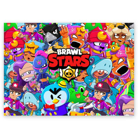 Поздравительная открытка с принтом BRAWL STARS в Санкт-Петербурге, 100% бумага | плотность бумаги 280 г/м2, матовая, на обратной стороне линовка и место для марки
 | 8 bit | 8 бит | bibi | brawl stars | crow | el brown | leon | leon shark | max | mr.p | sally leon | shark | stars | virus | werewolf | акула | биби | вирус | ворон | леон | оборотень | пингвин