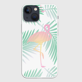 Чехол для iPhone 13 mini с принтом Фламинго в джунглях в Санкт-Петербурге,  |  | арт | джунгли | лес | леса | пальма | пальмы | папоротник | розовый фламинго | фламинго