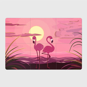 Магнитный плакат 3Х2 с принтом фламинго в Санкт-Петербурге, Полимерный материал с магнитным слоем | 6 деталей размером 9*9 см | flamingo | pink | арт | животные | искусство | картина | пейзаж | природа | пруд | рисунок | розовый | фламинго