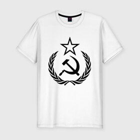 Мужская футболка хлопок Slim с принтом СССР в Санкт-Петербурге, 92% хлопок, 8% лайкра | приталенный силуэт, круглый вырез ворота, длина до линии бедра, короткий рукав | венки | венок | герб | гербы | звезда | звёзды | коммунизм | коммунист | коммунисты | молот | молоты | серп | серпы | символ | символы | советский союз | ссср