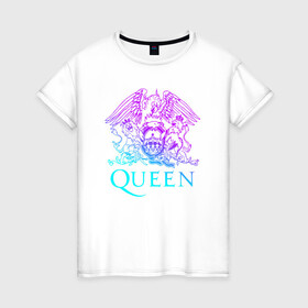 Женская футболка хлопок с принтом QUEEN в Санкт-Петербурге, 100% хлопок | прямой крой, круглый вырез горловины, длина до линии бедер, слегка спущенное плечо | queen | rock | брайан мэи | группа queen | группа квин | джон дикон | квин | королева | король | роджер тейлор | рок | фредди меркьюри