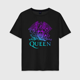 Женская футболка хлопок Oversize с принтом QUEEN в Санкт-Петербурге, 100% хлопок | свободный крой, круглый ворот, спущенный рукав, длина до линии бедер
 | queen | rock | брайан мэи | группа queen | группа квин | джон дикон | квин | королева | король | роджер тейлор | рок | фредди меркьюри