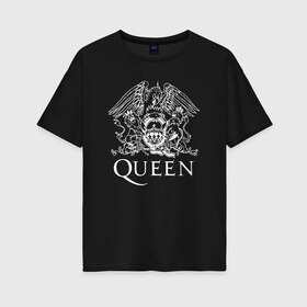 Женская футболка хлопок Oversize с принтом QUEEN в Санкт-Петербурге, 100% хлопок | свободный крой, круглый ворот, спущенный рукав, длина до линии бедер
 | queen | rock | брайан мэи | группа queen | группа квин | джон дикон | квин | королева | король | роджер тейлор | рок | фредди меркьюри