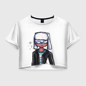 Женская футболка Crop-top 3D с принтом CountryHumans - Россия в Санкт-Петербурге, 100% полиэстер | круглая горловина, длина футболки до линии талии, рукава с отворотами | 23 | army | country | countryhumans | humans | memes | patriot | russia | армия | звезда | красная | мем | патриот | россия | страна | тельняшка | флаг | человечек | шапка