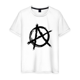 Мужская футболка хлопок с принтом АНАРХИЯ в Санкт-Петербурге, 100% хлопок | прямой крой, круглый вырез горловины, длина до линии бедер, слегка спущенное плечо. | anarchy | riot | rock | анархия | бунт | знаки | музыка | панки | рок | символ